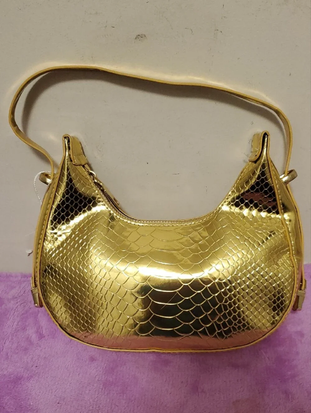 Pretty Angel Metallic Gold Snake-Embossed Shoulder Bag